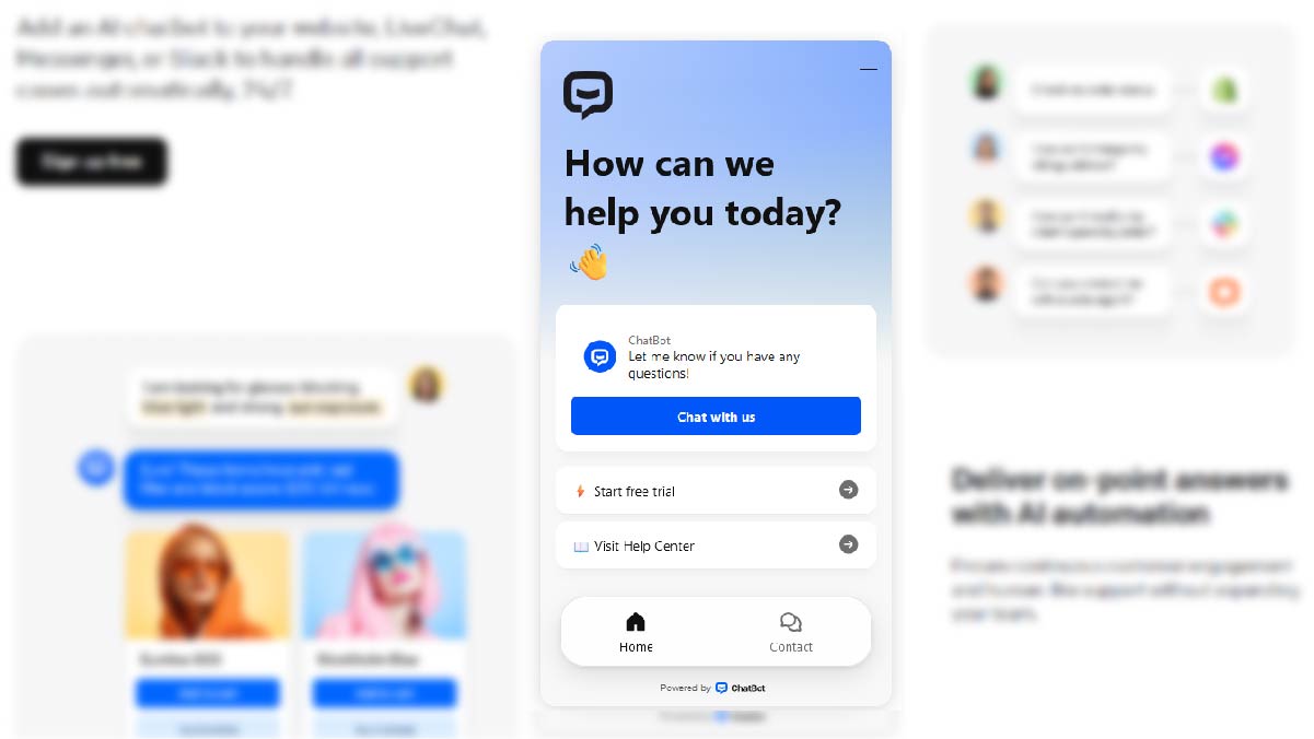Screenshot of a website live-chat widget displaying “How can we help you today?” as clear website copy, with a prompt to contact support if needed.