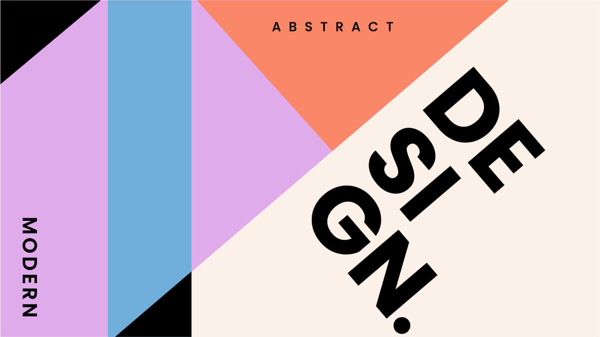 Bold minimalism in graphic design—geometric color blocks and oversized sans-serif type, a clear high-contrast style.