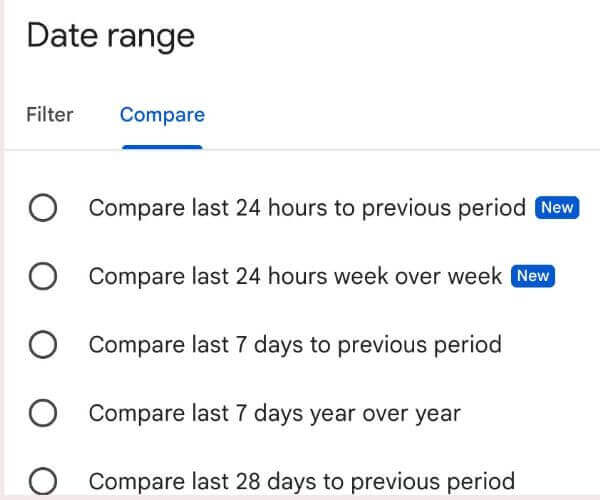 Google Search Console compare date ranges feature showing options to analyze SEO performance over different time periods.