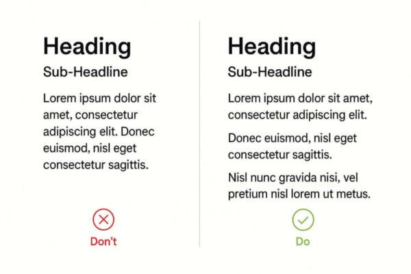 Example of how white space in graphic design improves typography readability, showing a “don’t” layout with tight spacing and a “do” layout with balanced text spacing.