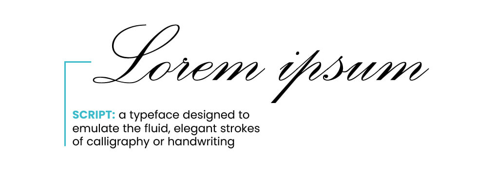 Example of script font, fluid stroke imitating handwriting