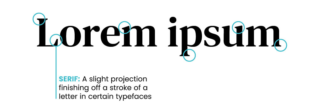Serif font with small decorative strokes at the ends of letters, a key element of typography in graphic design.