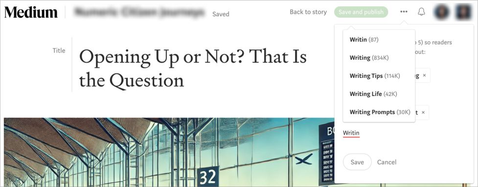 Medium writing dashboard used for publishing online articles and blog posts.