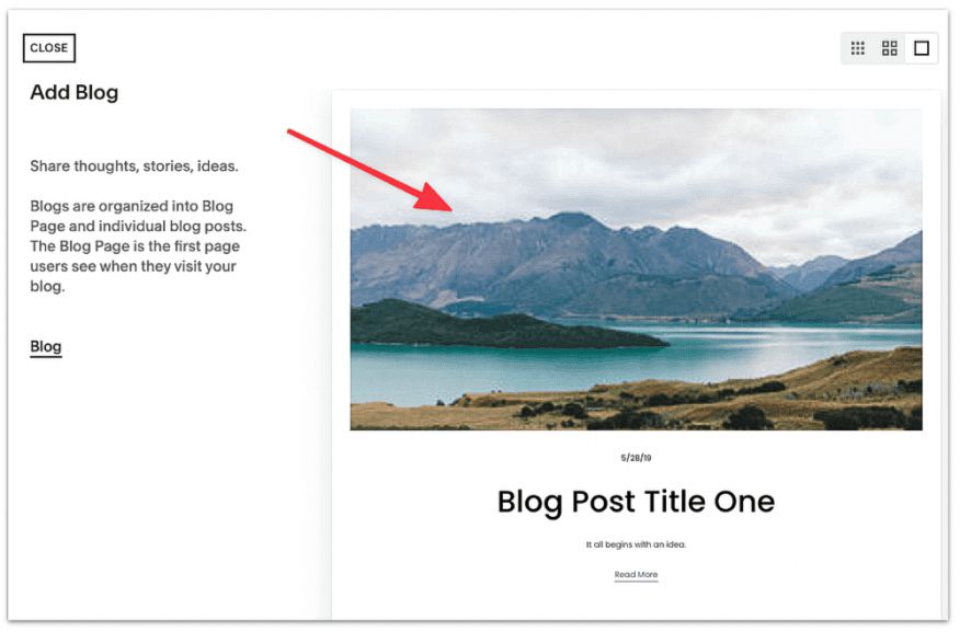 Squarespace blog editor with visual blog layout and publishing tools.