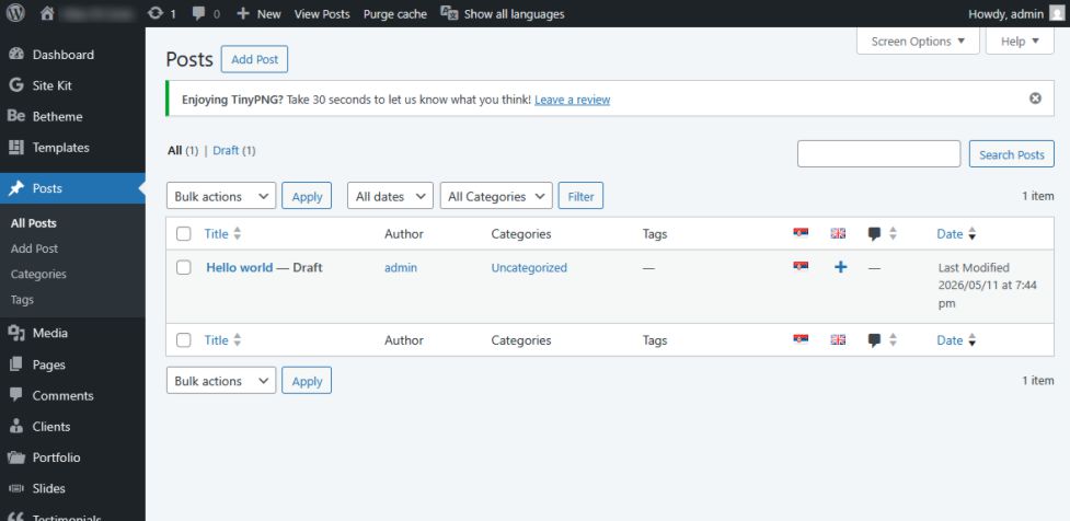 WordPress dashboard interface shown as one of the best blogging platforms for creating and managing blog content.