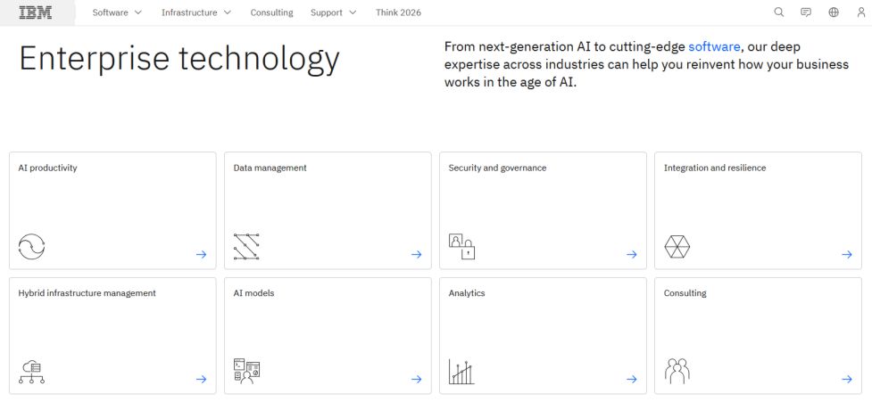Brand voice example highlighting IBM’s professional and reliable enterprise technology branding.